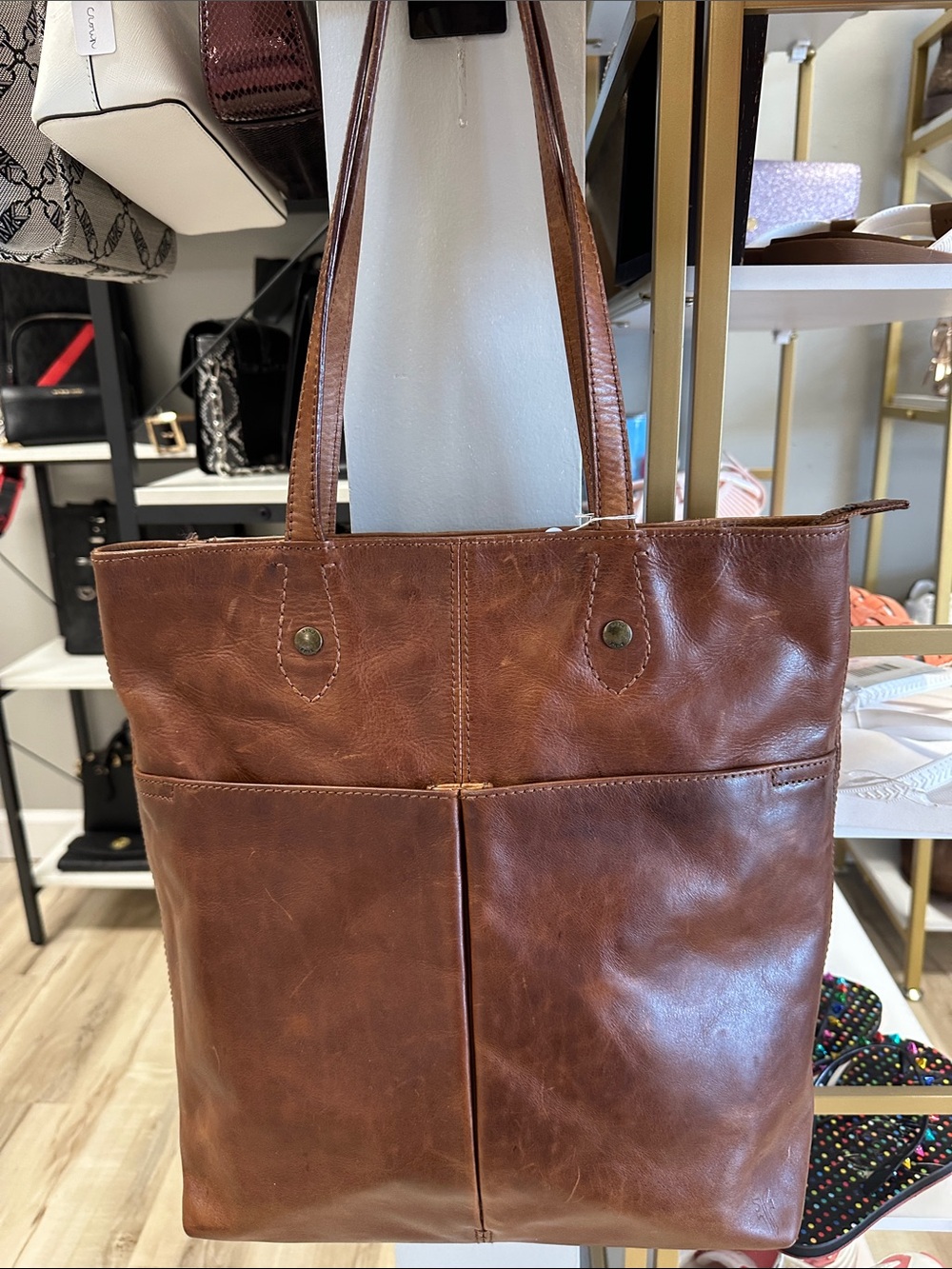 FRYE Classic Brown Leather Tote Bag